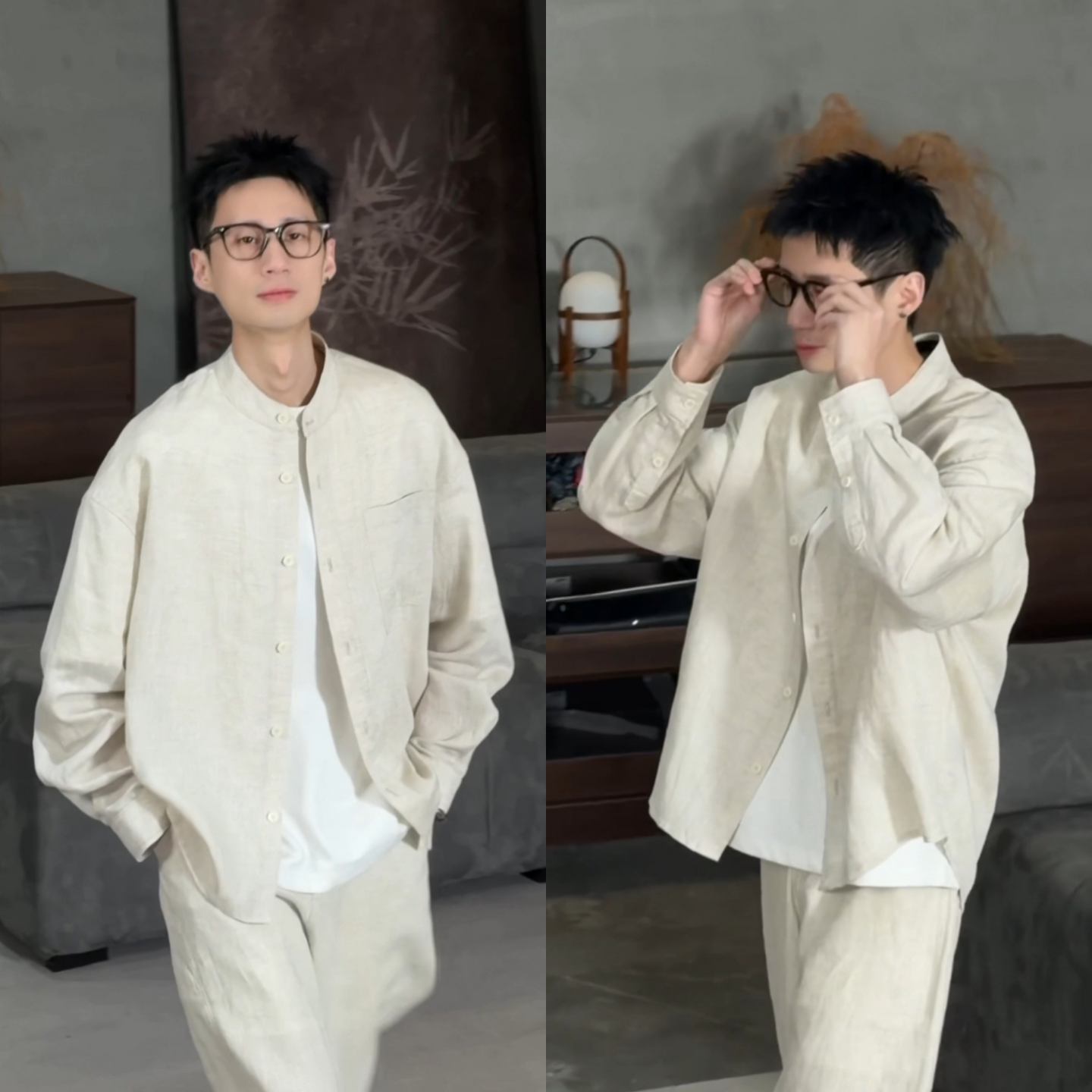 春季薄款极简风立领衬衫男士轻奢老钱高级感休闲长袖宽松衬衣外套