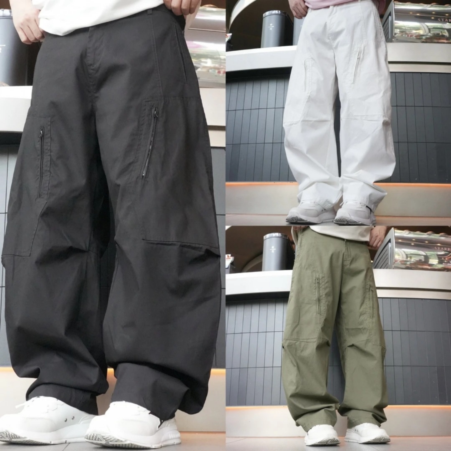 春季男士拉链口袋美式复古重工直筒休闲裤时尚立体裁剪百搭工装裤
