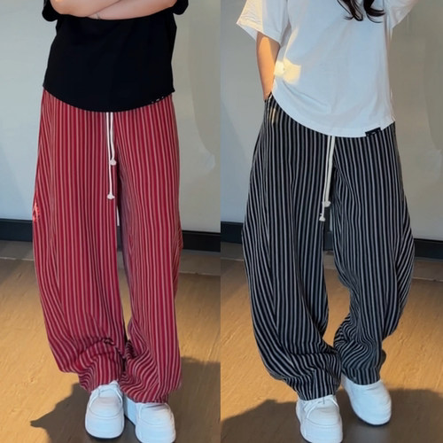 垂顺凉感阔腿休闲裤夏季上新男士时尚潮流痞帅美式条纹裤百搭高级
