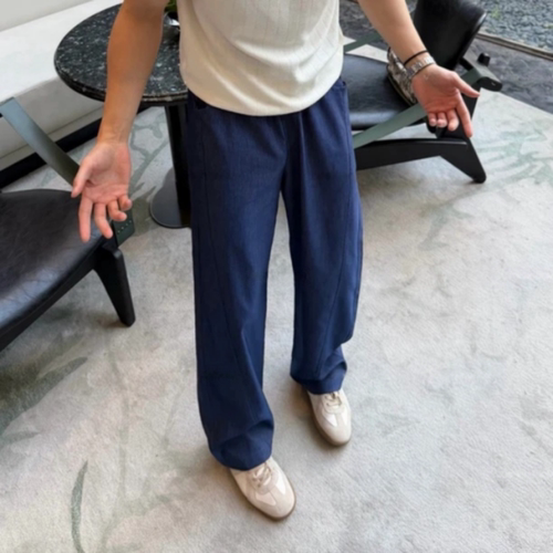 夏季深海蓝牛仔质感直筒男士长裤