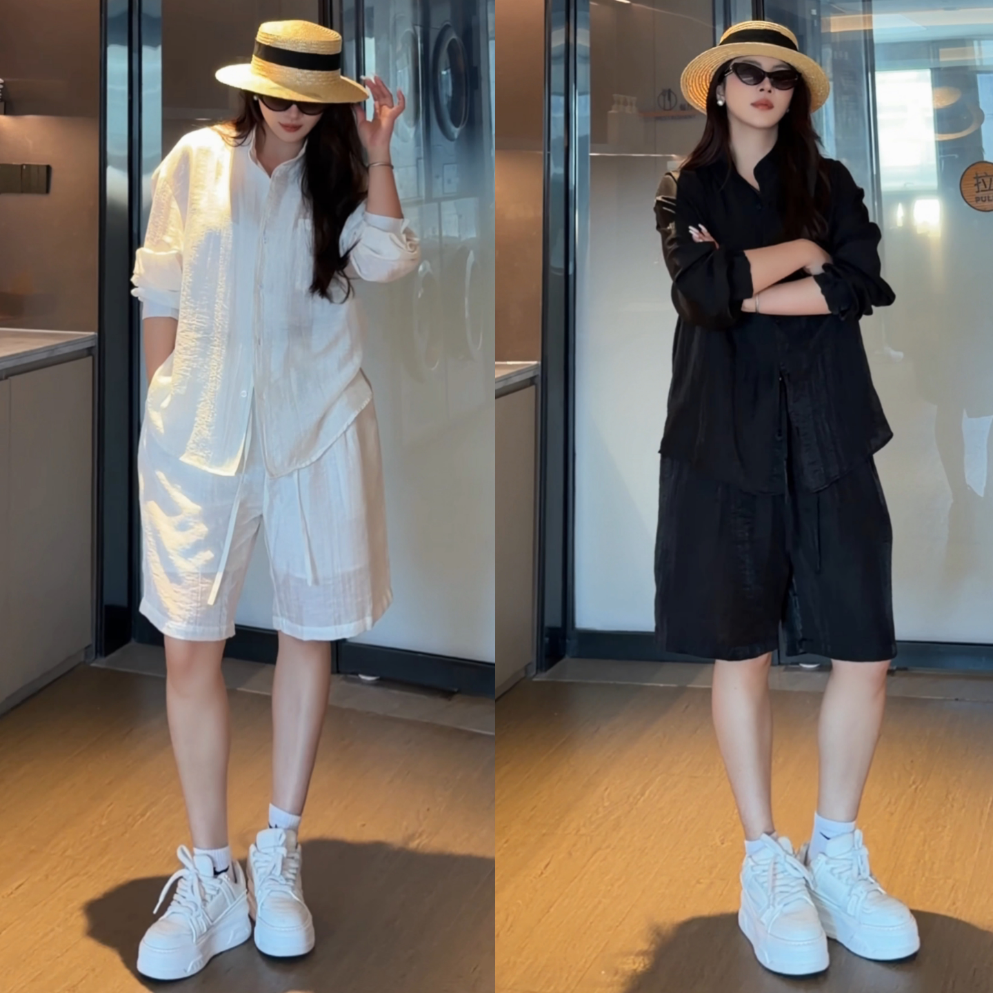 超薄透气小众净版休闲套装夏季新款男士时尚高级感衬衫短裤两件套