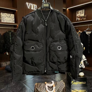 冬季新款潮牌潮流百搭纯色高级感棉服痞帅个性袖口拉链棉衣外套男