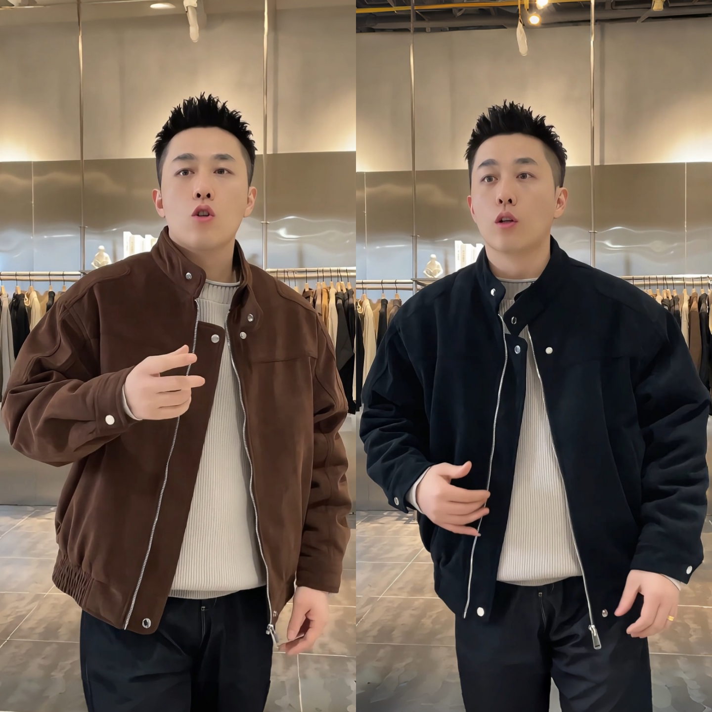 冬季简约厚款保暖立领拉链夹克男休闲外套潮流百搭高级感纯色男装