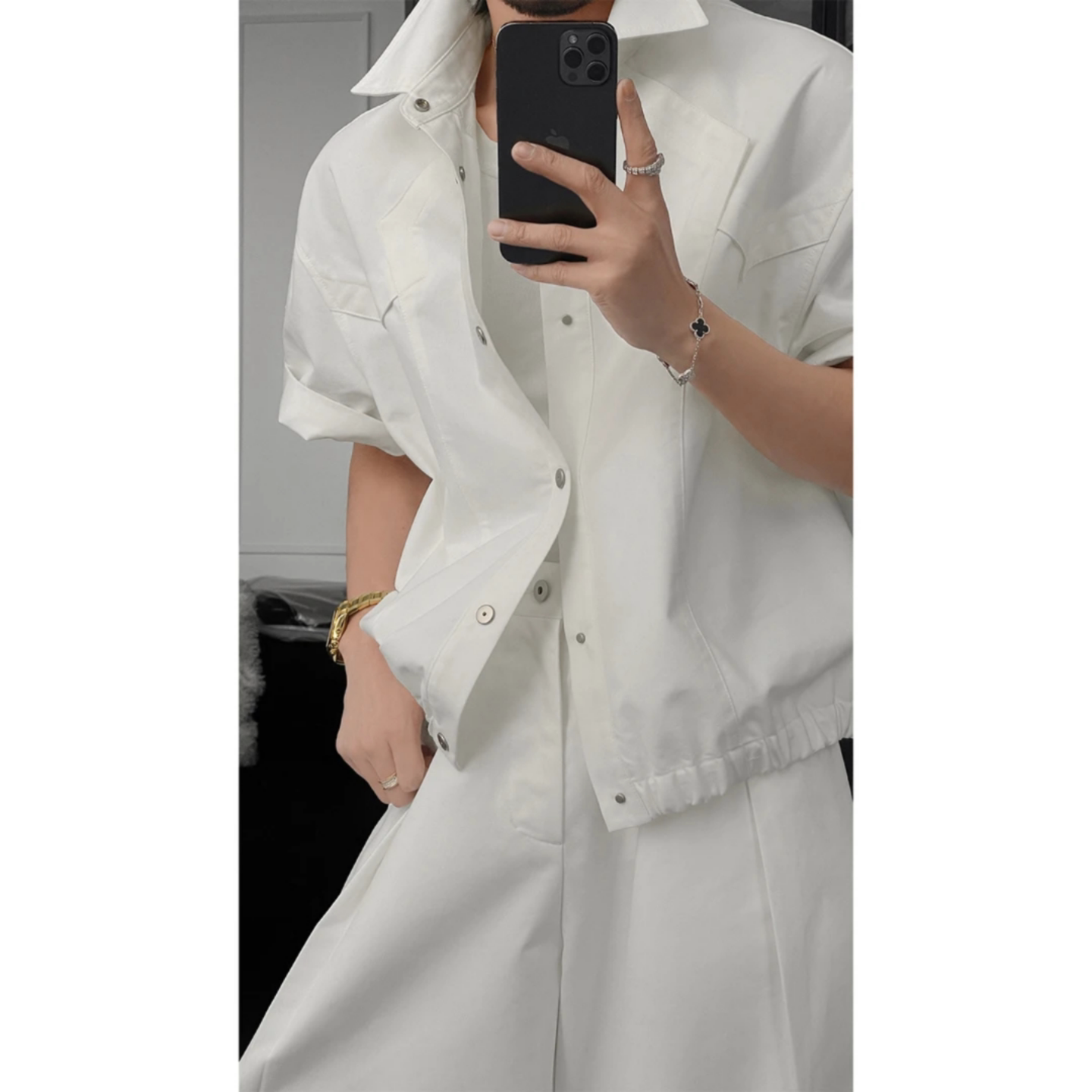 2026春夏季新品美式简约潮流高级感短袖衬衫套装痞帅宽松休闲长裤