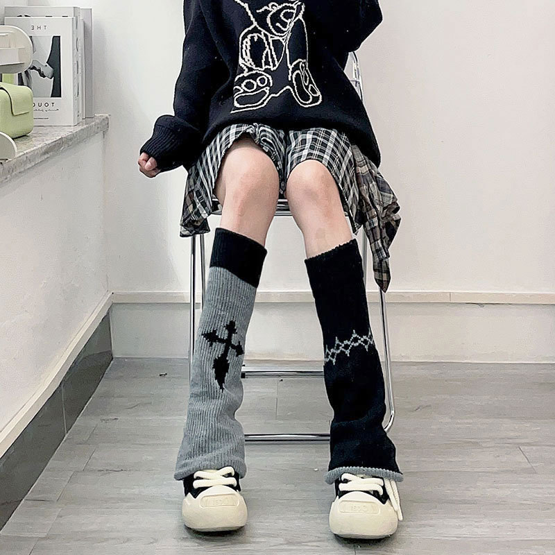 秋冬季新品显瘦亚文化腿套辣妹阔腿针织百搭双面提花y2k堆堆袜套