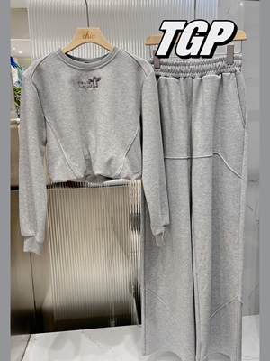 THEGODPARTICLE小众品牌珠片刺绣LOGO短款卫衣卫裤显瘦宽松套装