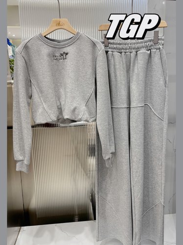 THEGODPARTICLE小众品牌珠片刺绣LOGO短款卫衣卫裤显瘦宽松套装