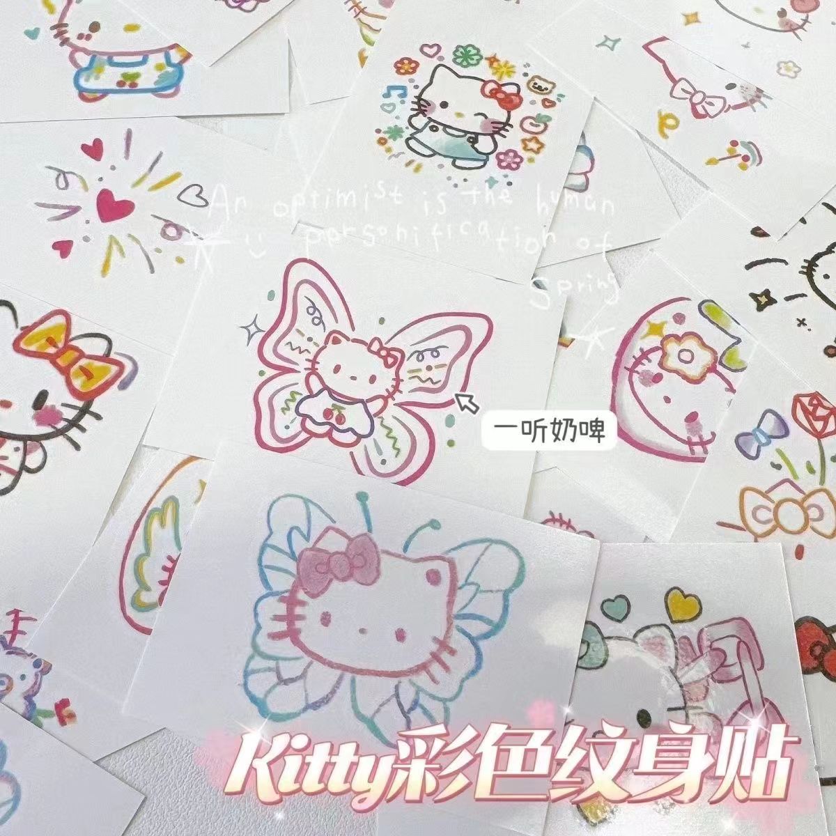 新款彩色凯蒂猫线条kt纹身防水少女持久真卡通可爱时尚贴纸可洗