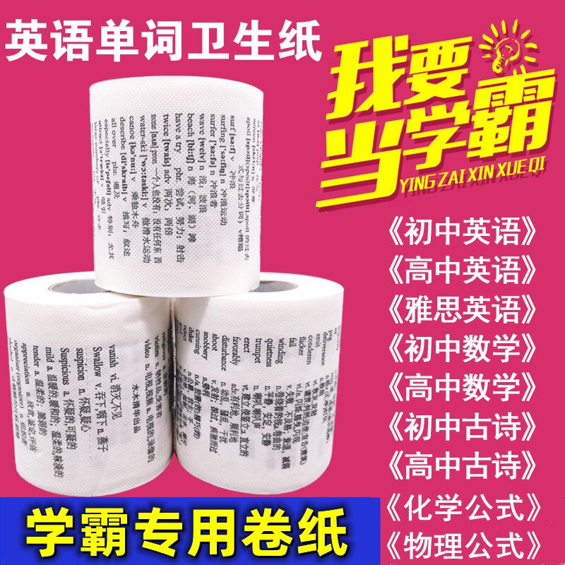 初中高中小学生词汇英文卷纸印花英语单词卫生纸学霸厕纸纸巾学习