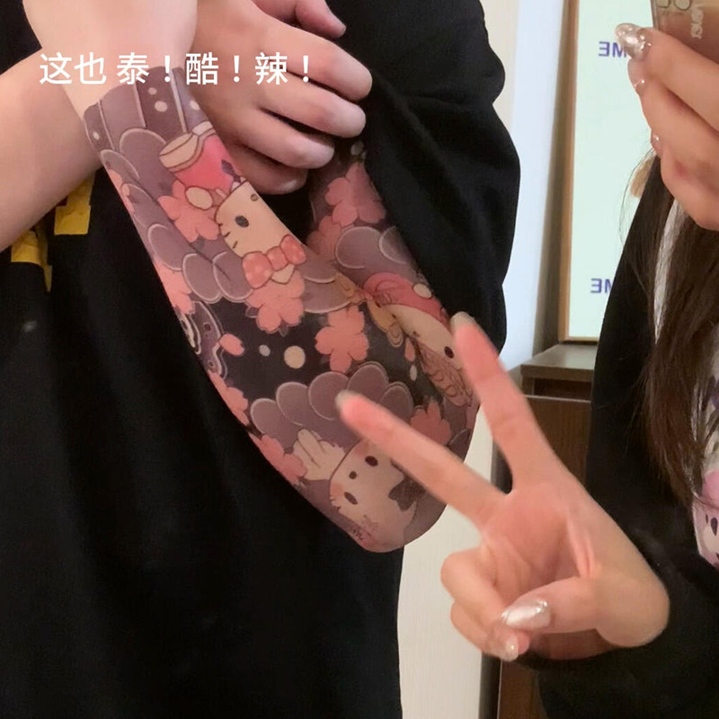 花臂纹身贴防水女持久HelloKitty创意感可爱贴纸可洗kt猫卡通全臂