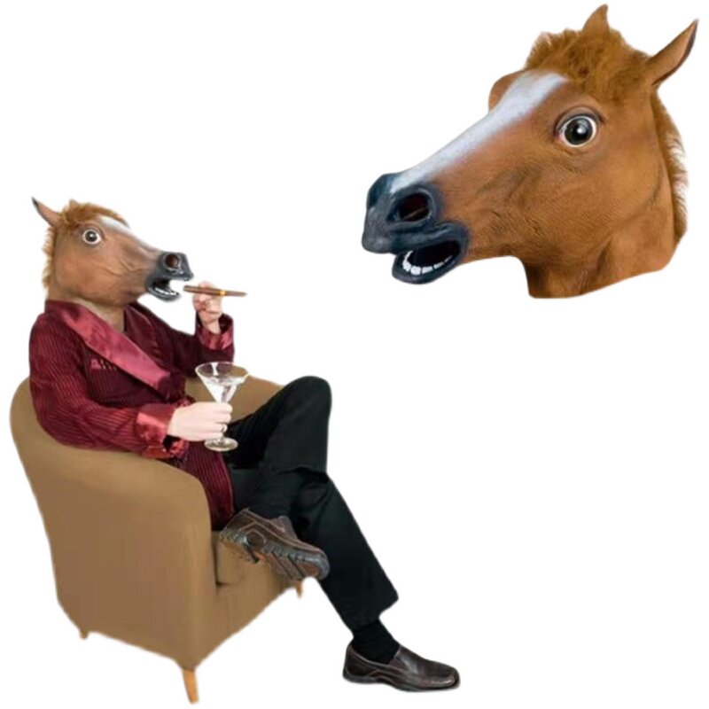 搞笑动物马头套cos面具头套犬马君马头抖音网红搞怪独角兽万圣节