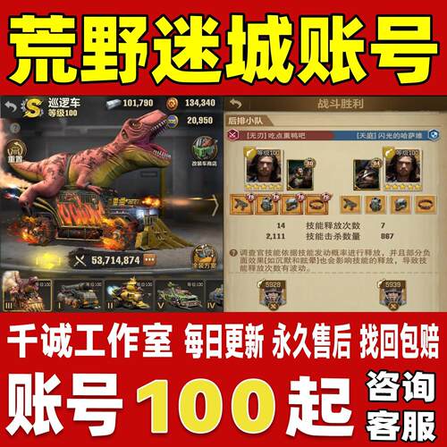 荒野迷城账号成品号买号新区满级V19高对抗战力霸服榜一永久账号