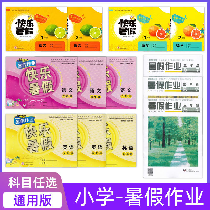 2026暑假作业快乐暑假一二三四五年级语文数学英语经湖北省中小学教辅材料评议委员会审定 武汉大学出版社小学生同步练习册 - 实物图