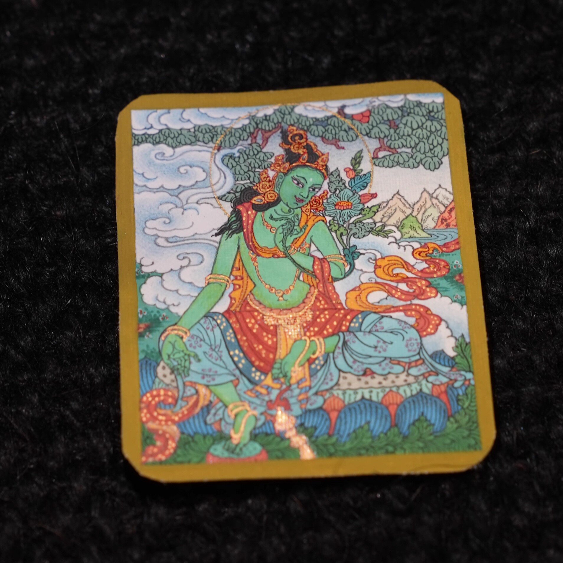喜玛岚纯手绘唐卡西藏绿度母随身