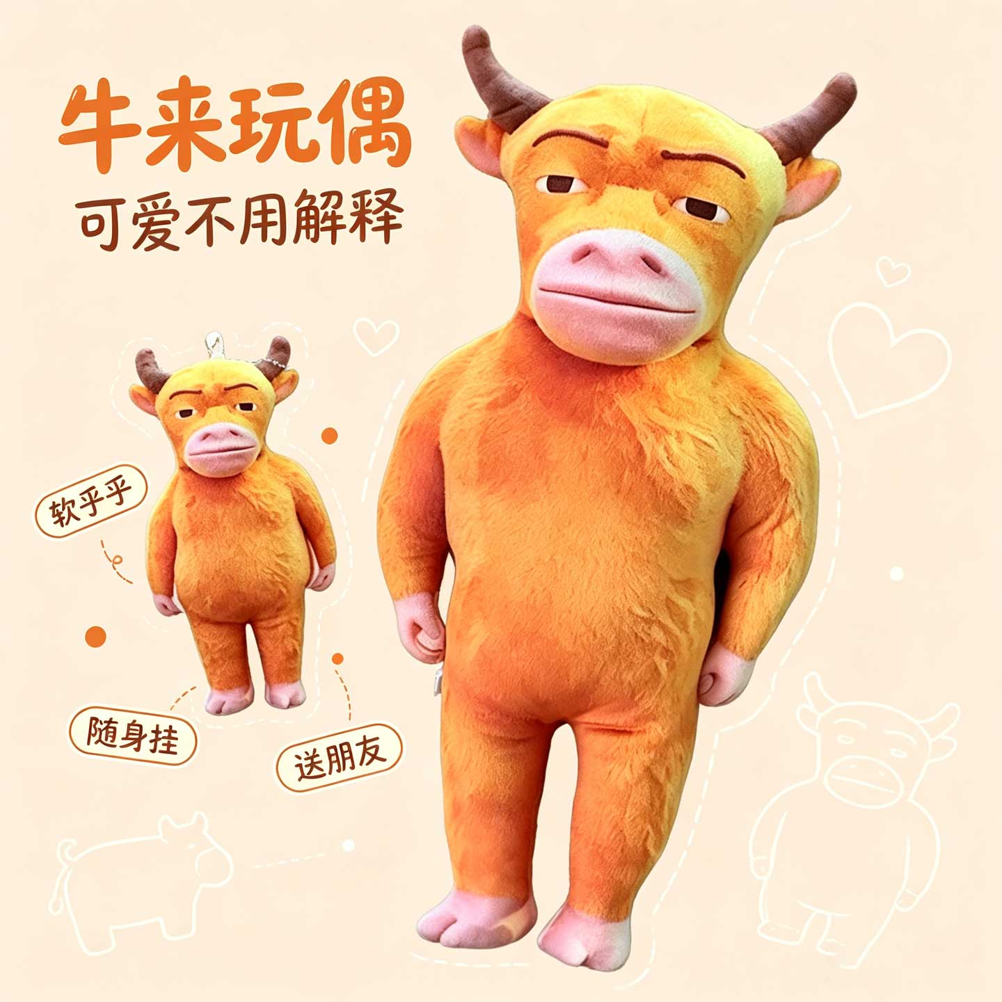 丑萌牛来玩偶挂件钥匙扣图片