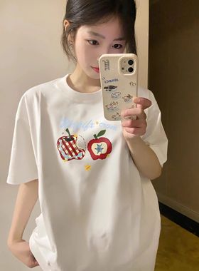 白色圆领正肩短袖T恤女春夏2026新款宽松显瘦百搭打底衫上衣半袖