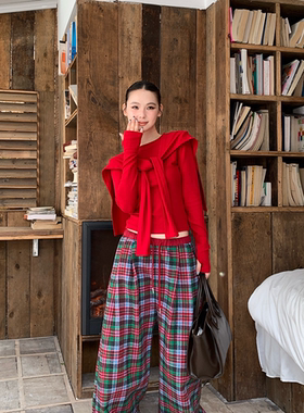 红色磨毛长袖t恤女2025秋冬装修身显瘦圣诞气质外搭披肩短款上衣