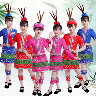 儿童少数民族舞蹈服高山族演出服葫芦丝表演服亲子运动会走秀服装