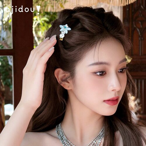 AJIDOU阿吉豆侧边发夹蓝色海星刘海夹高级感前额碎发夹过渡期发饰