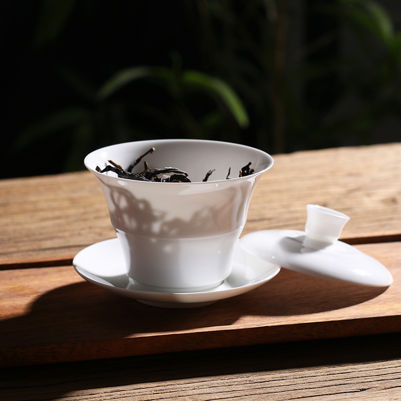 薄胎竹节骨瓷三才盖碗潮汕家用茶杯单从铁观音岩茶功夫茶具泡茶碗
