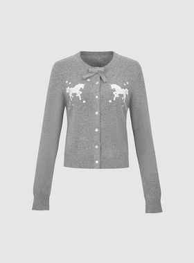 2026春季新款女都市趣味提花蝴蝶结短款针织开衫UYU960001