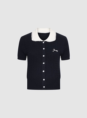 SHampUR2026春季新款女装休闲学院风蕾丝娃娃领针织开衫UYY950014