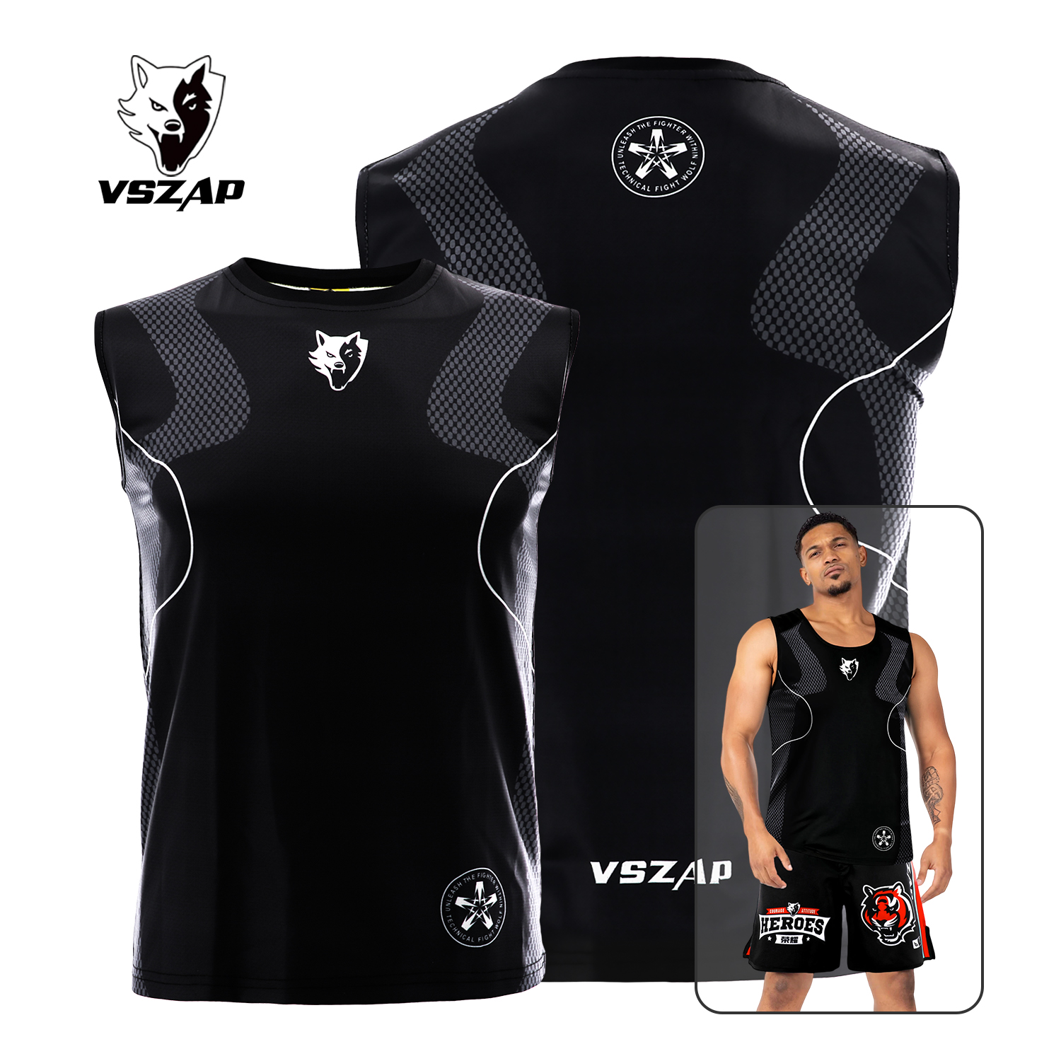 VSZAP暗刃战甲无袖棉运动格斗弹力训练MMA上衣男女泰拳UFC搏击