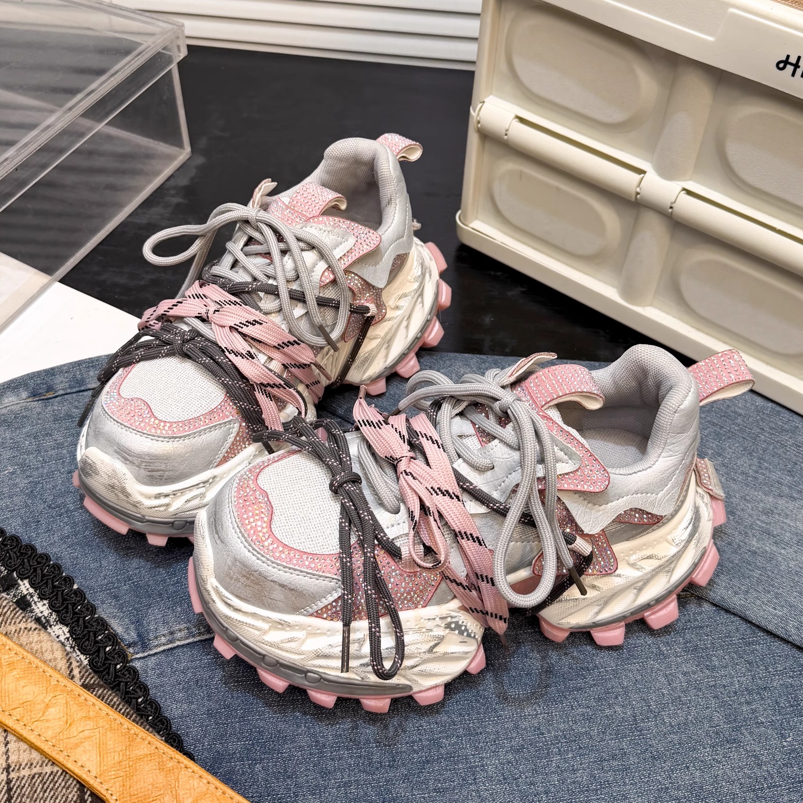 日本OFFCAT6cm真皮做旧老爹鞋女2026春款百搭拼色时尚休闲运动鞋