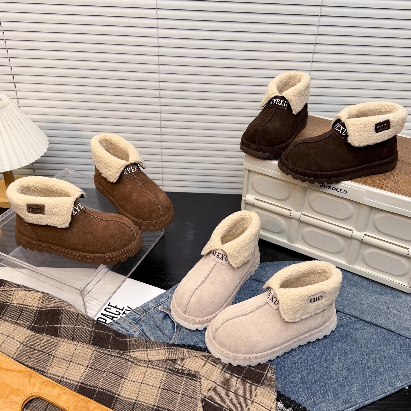 日本OFFCAT真皮翻领两穿毛毛鞋加绒一脚蹬雪地棉靴平底勃肯鞋女鞋