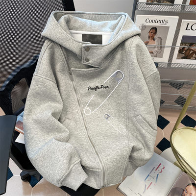 日本OFFCAT美式加绒加厚oversize宽松卫衣女秋冬潮牌情侣重磅硬挺