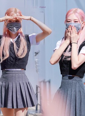 日本offcat朴彩英rose同款灰色百褶裙半身裙女夏高腰显瘦jk短裙子