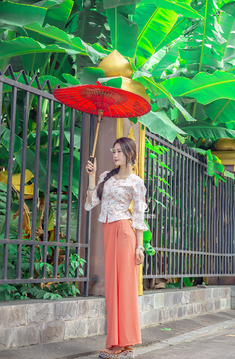 傣族女装网红影楼艺术写真照茶楼服spa小清新夏季上衣套装生活套