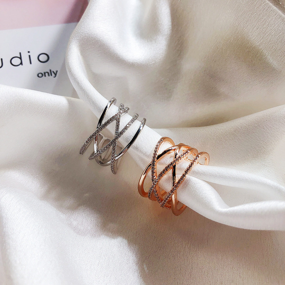 时尚多层交叉关节网红开口戒指