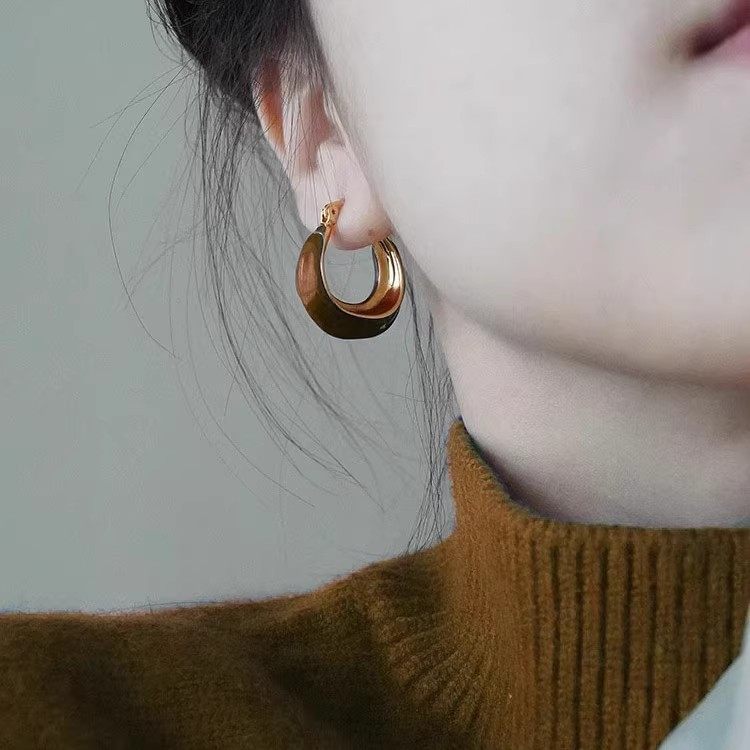 法式美拉德咖色几何滴釉耳扣耳饰小众设计感秋冬耳环耳钉2023新款