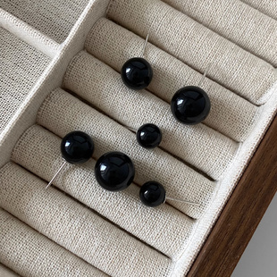 2023年新款黑珍珠耳钉女轻奢高级感气质名媛纯银复古耳环网红耳饰