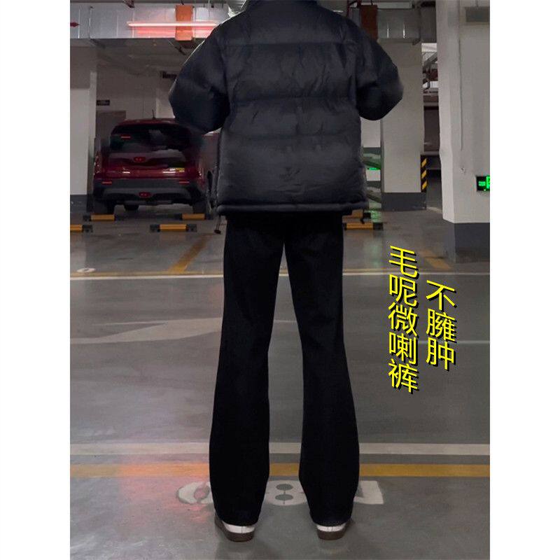 黑色弯刀微喇西裤男款秋冬毛呢裤子显瘦显腿长修身美式直筒裤