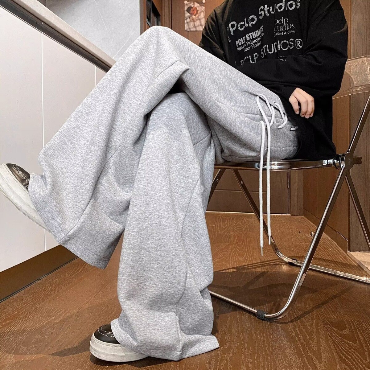 大码卫裤女春秋冬薄款宽松束脚2025新款显瘦灰色华棉休闲运动裤子