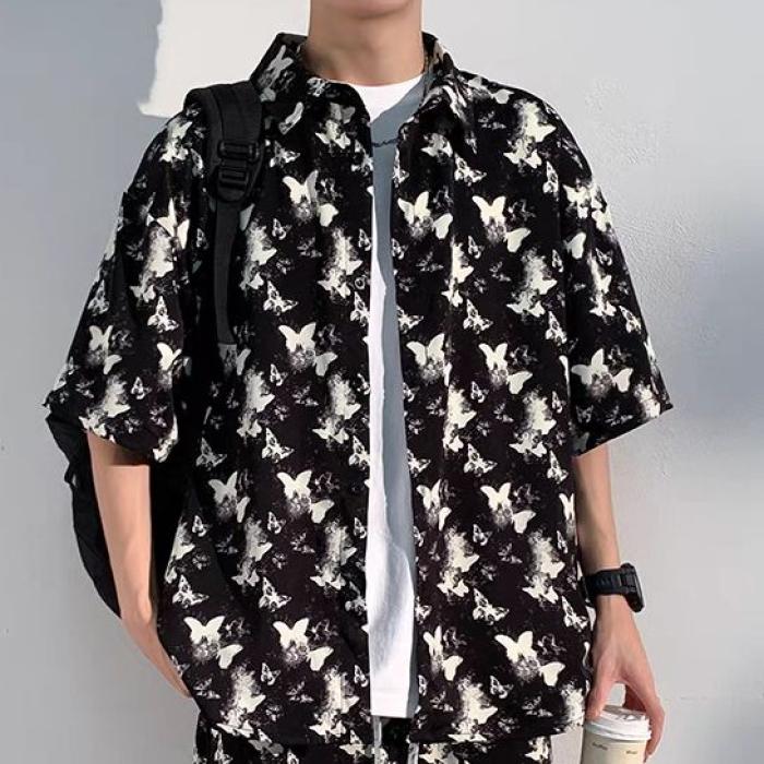 沙滩新款男夏季休闲三亚旅行穿搭衣服海边度假男装大码短袖花衬衫