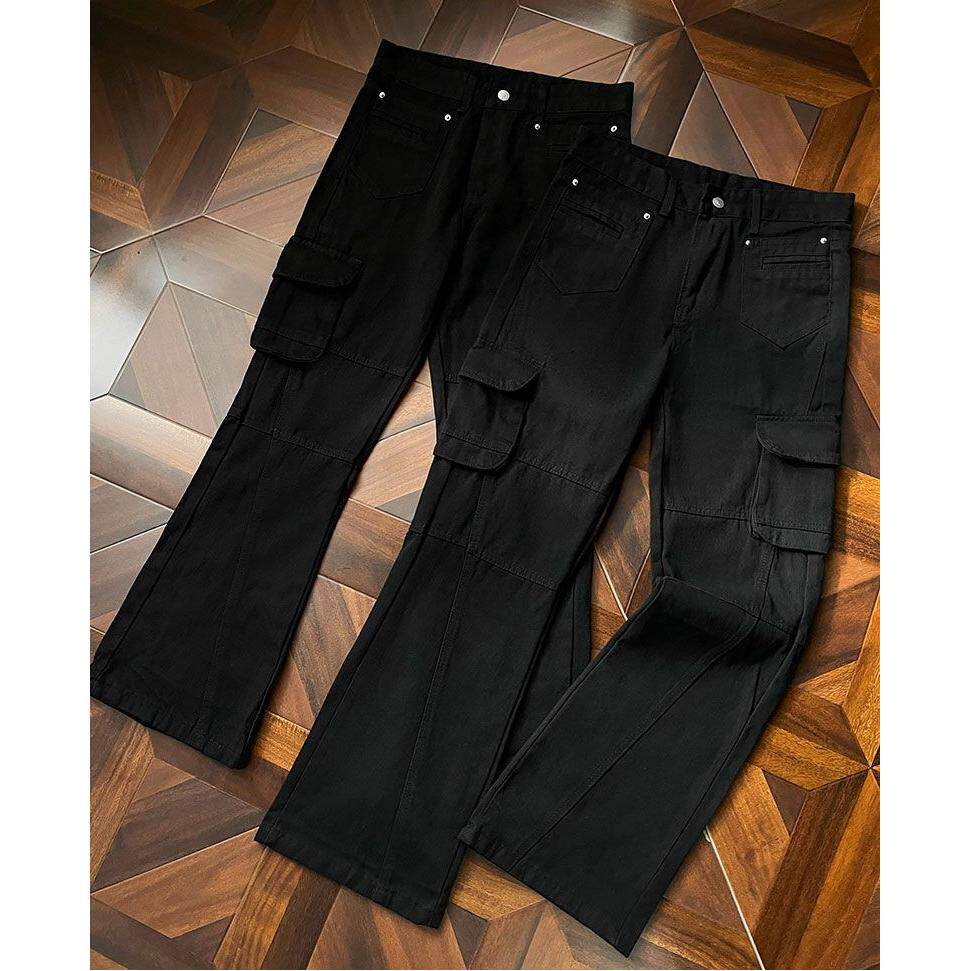 美式复古水洗黑色多口袋工装牛仔裤男街头vibe宽松休闲直筒阔腿裤