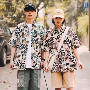 夏威夷花衬衫男短袖夏季沙滩衬衣复古港风情侣度假海岛服