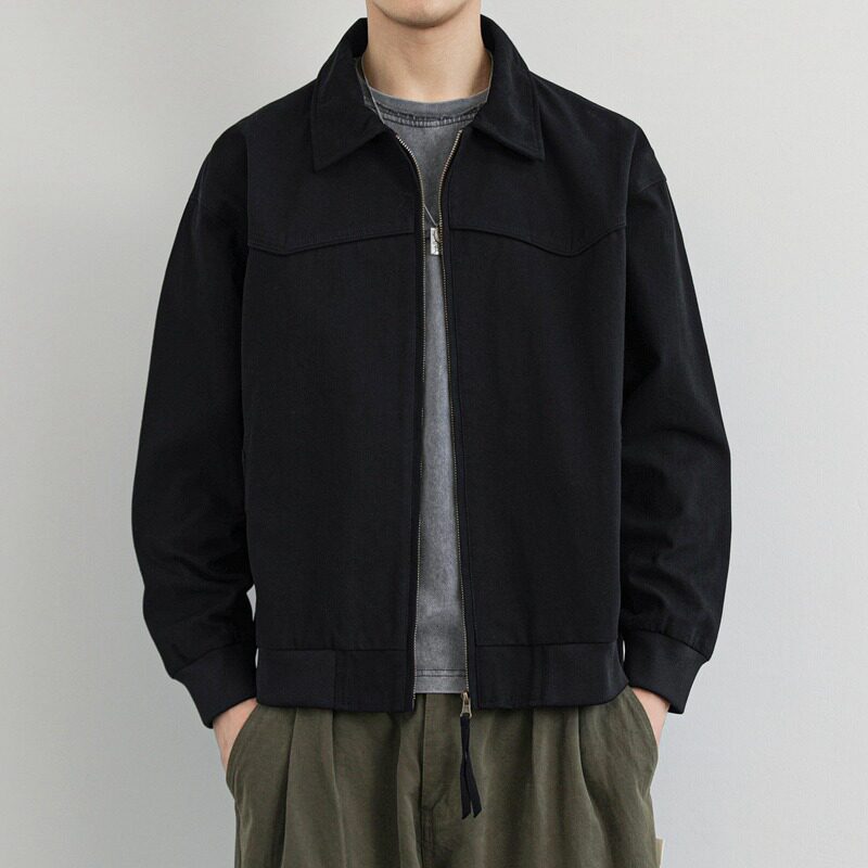 底特律工装夹克男款春季美式复古翻领棒球服vintage古着牛仔外套