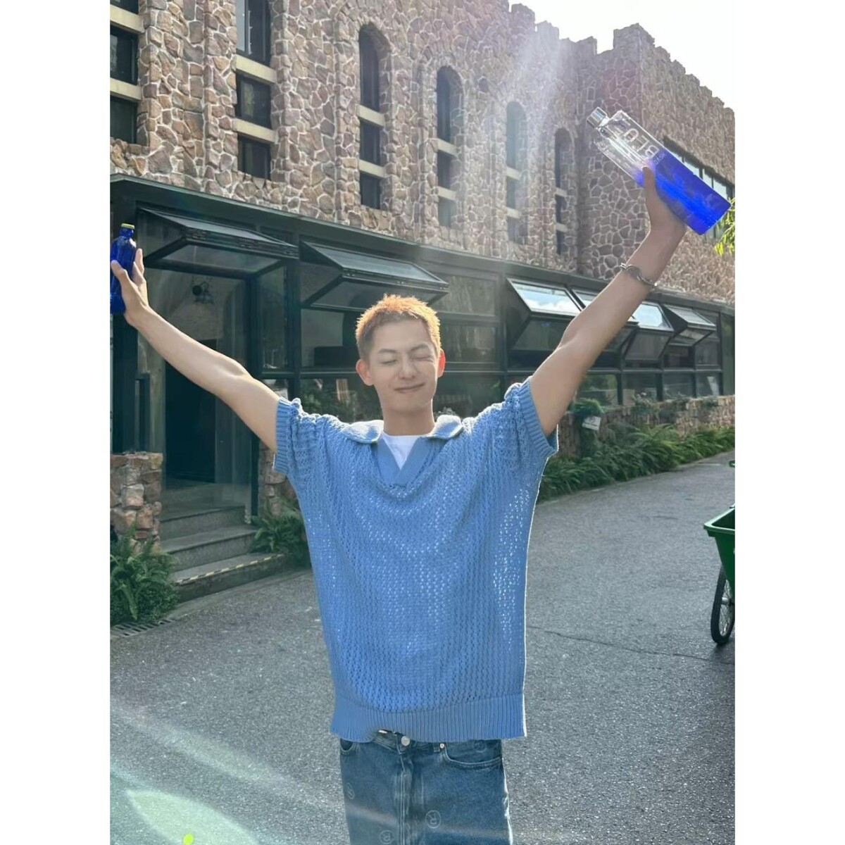 平价高配美式镂空针织衫男领宽松短袖卫衣网眼透视防晒罩衫翻领线