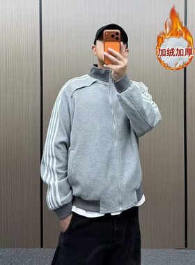 秋天美式街头拼接立领运动男士外套2025新款休闲宽松秋季短款夹克