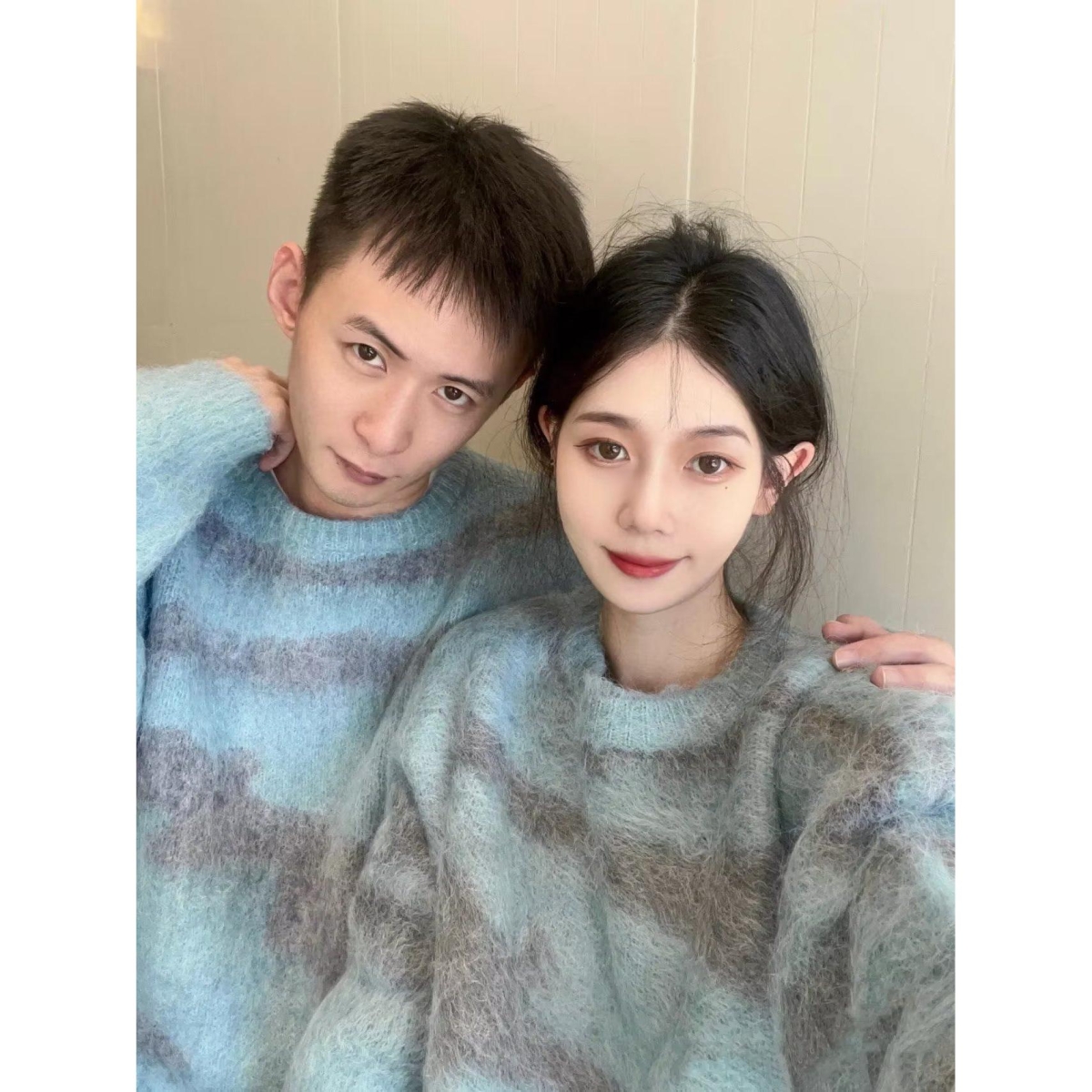 美式复古高街慵懒风拼色圆领印花毛衣男女高级感套头休闲中性上衣