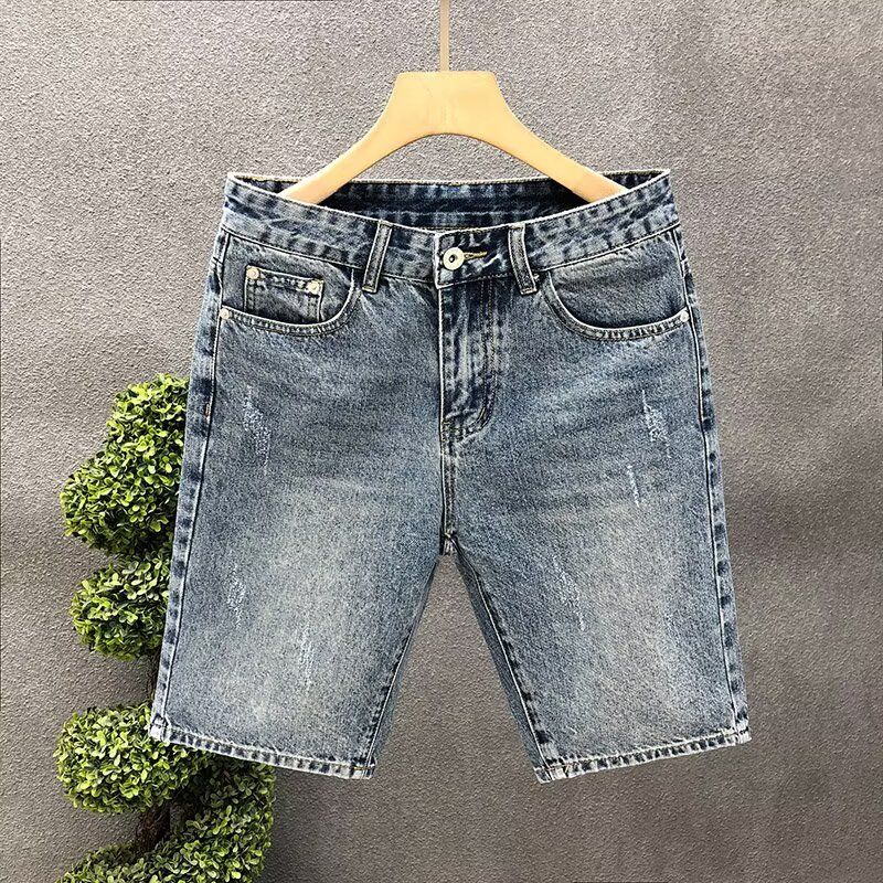 夏季薄款小脚五分裤男士韩版潮流修身牛仔短裤夏装弹力男裤马裤5