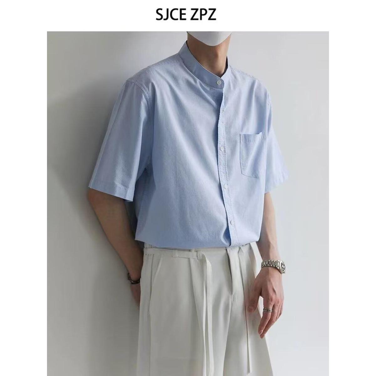 苏打汽水工作室夏季纯色休闲百搭短袖衬衫日系男女款青春时尚衬衣