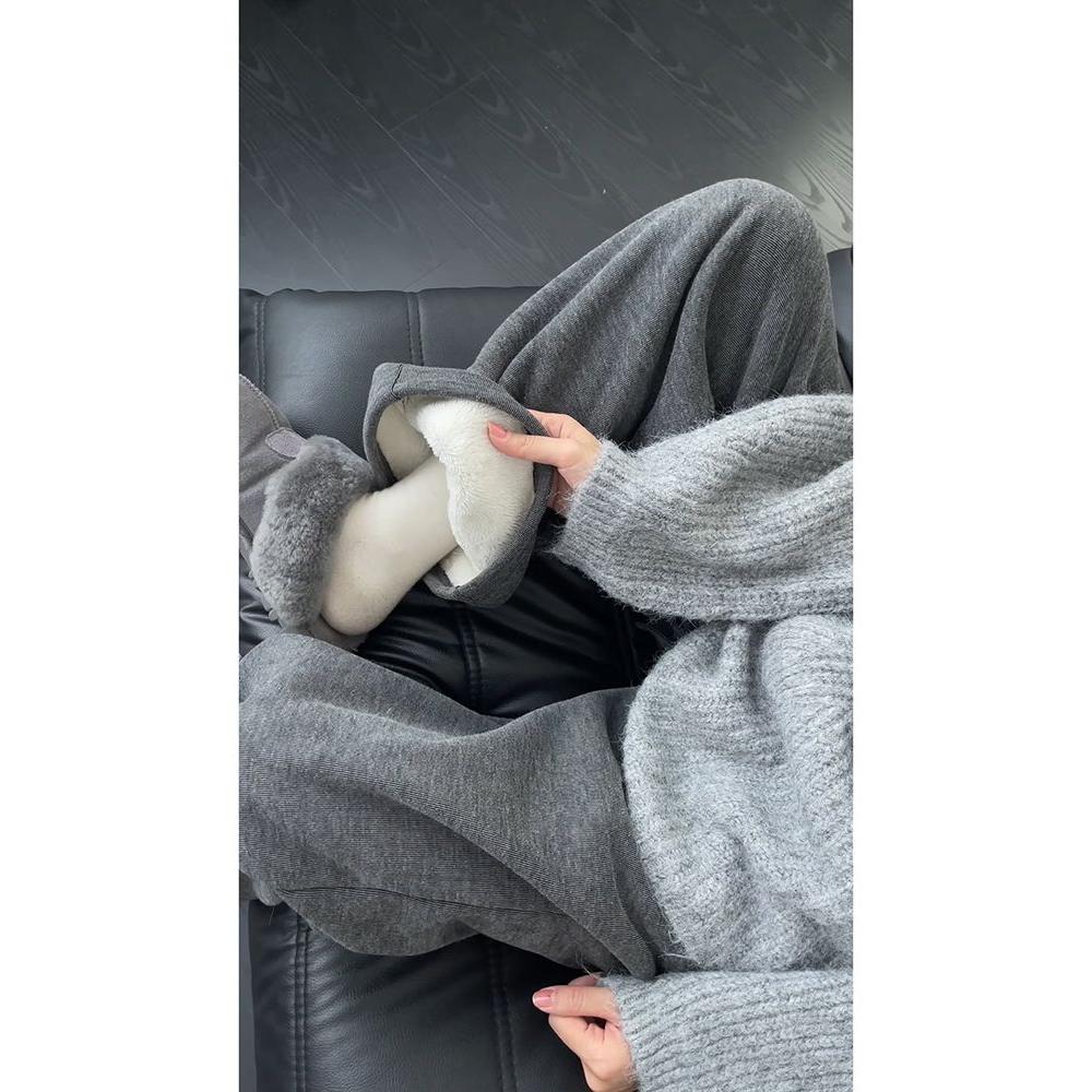 软糯秋冬灰色加绒直筒糯米裤显瘦垂感阔腿裤男裤