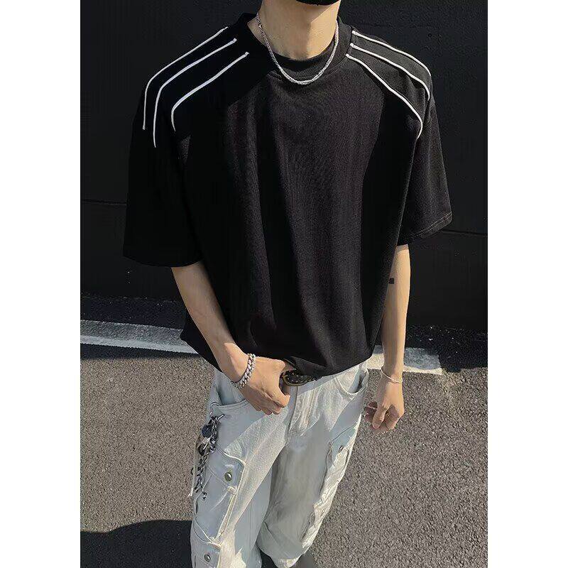 新款短袖t恤男夏季韩版潮流简约半袖上衣港风宽松休闲潮牌体恤衫