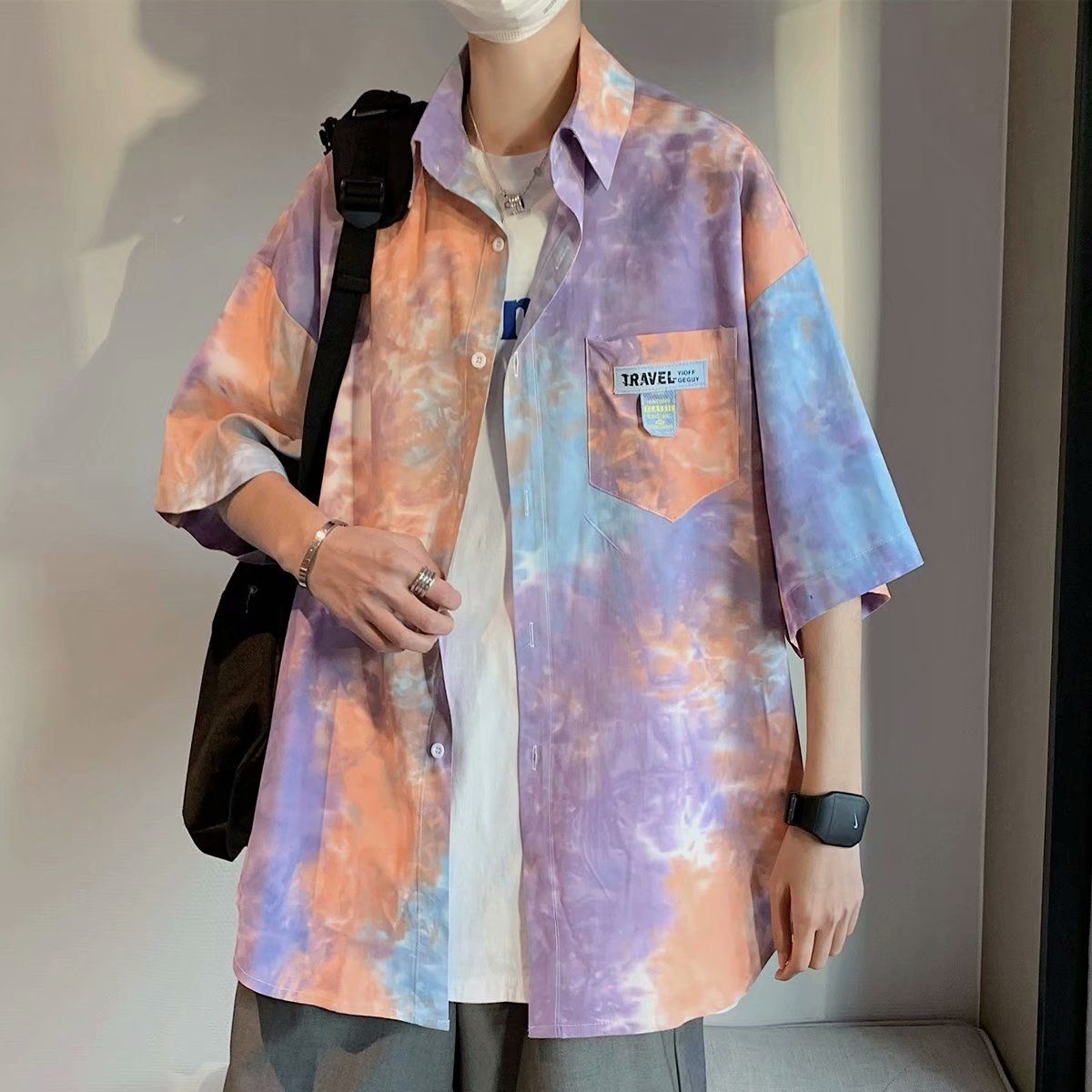 很仙的衬衫男短袖夏季痞帅扎染外套ins港风日系高级感潮牌衬衣服
