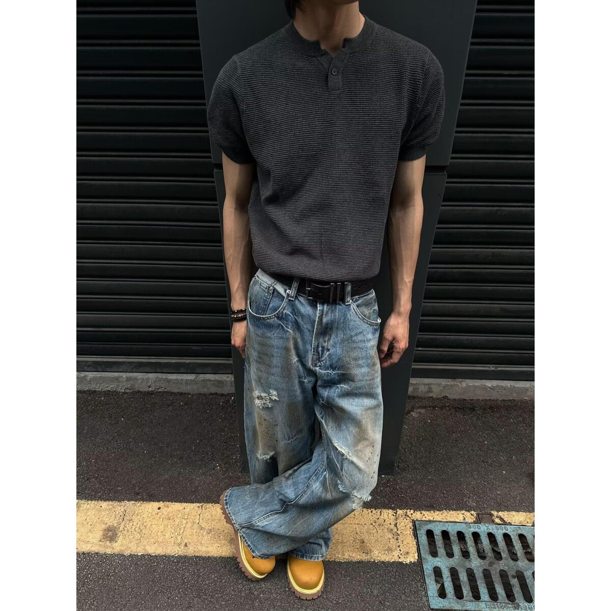 立领亨利领短袖t恤男款夏季薄款内搭打底针织衫宽松休闲套头衫